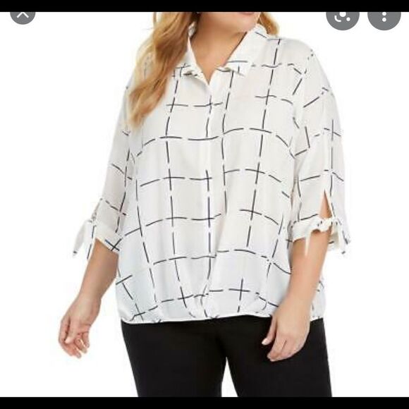 Alfani Tops - Alfani Womens Printed Tie Sleeve Roll Front Blouse